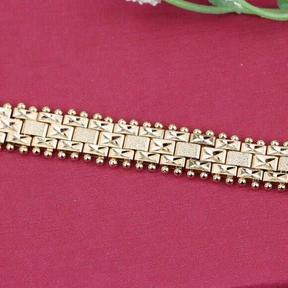 "Rose Gold Textured Link Bracelet with Gold Beaded Border, XPBL0878 - Picture 12 of 12